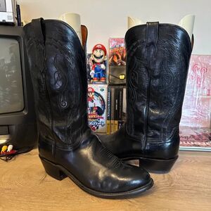 Vintagen Lucchese Black Buffalo Leather Western Cowboy Boots Size 9 2E N1617R